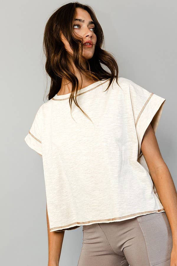 Overlap Open Back Reverse Stitched Crop Top