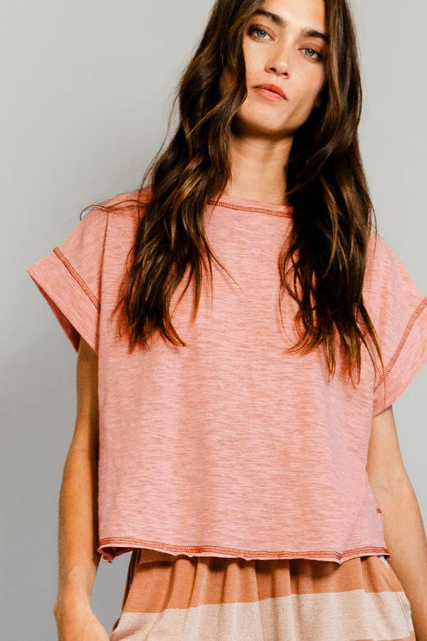 Overlap Open Back Reverse Stitched Crop Top