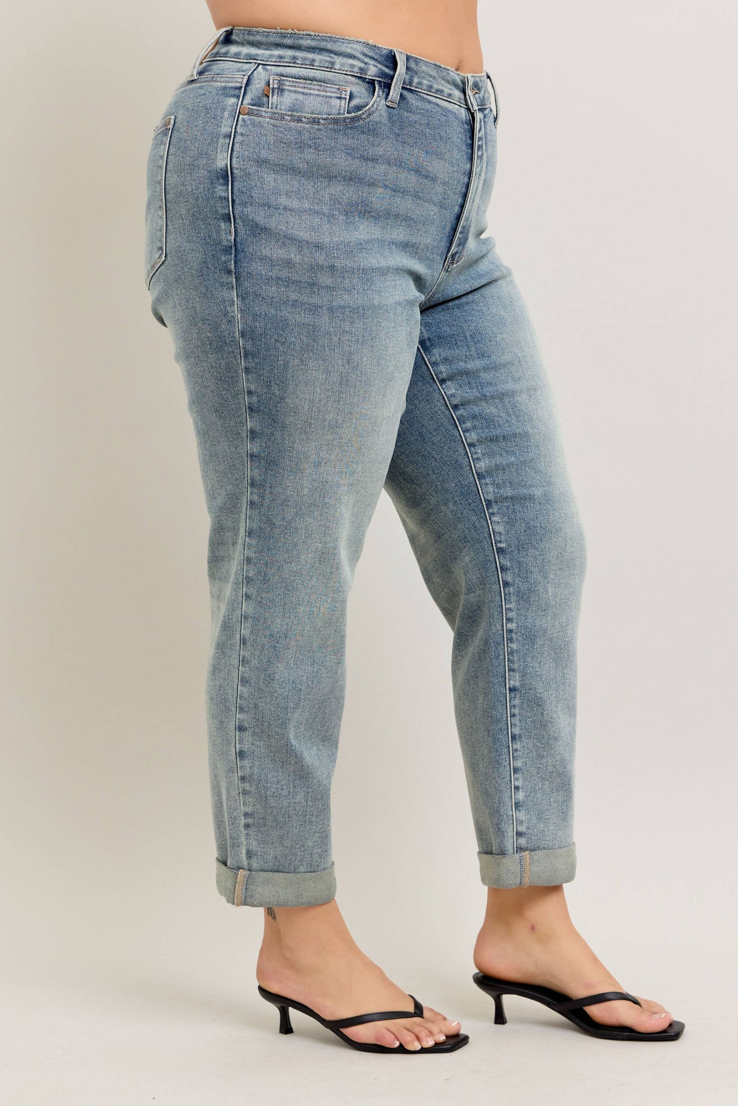Vintage Wash Double Roll Cuff Boyfriend Judy Blue