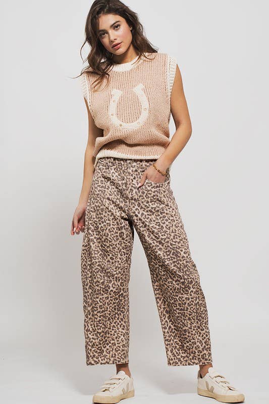 Leopard Print Barrel Jeans