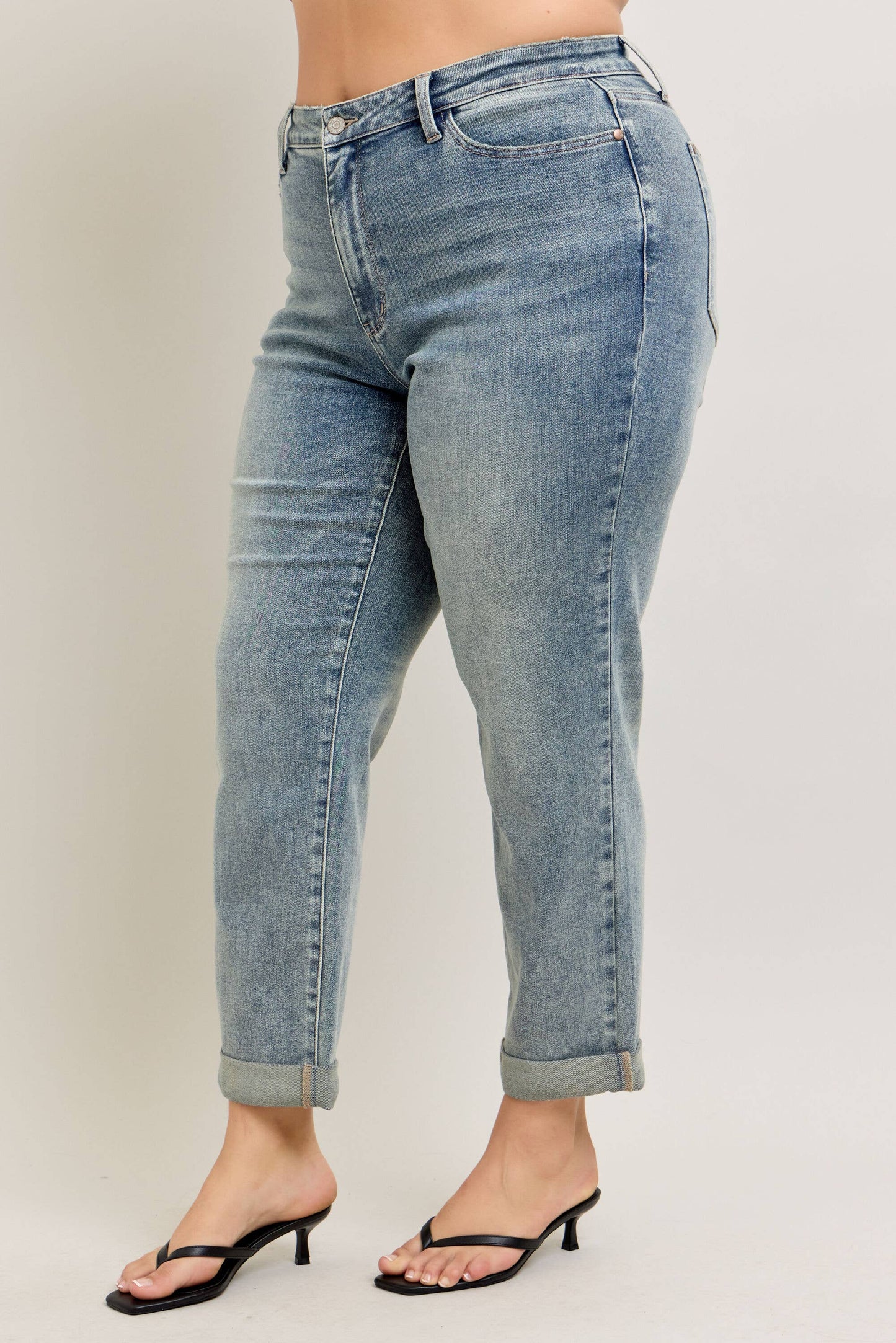 Vintage Wash Double Roll Cuff Boyfriend Judy Blue