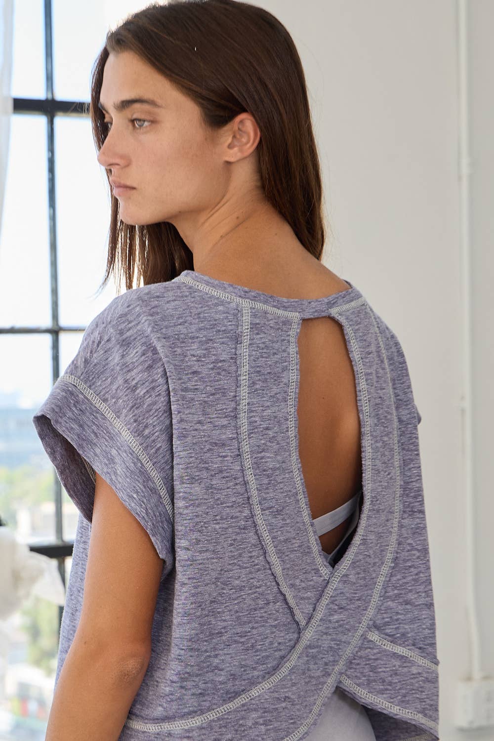 Overlap Open Back Reverse Stitched Crop Top