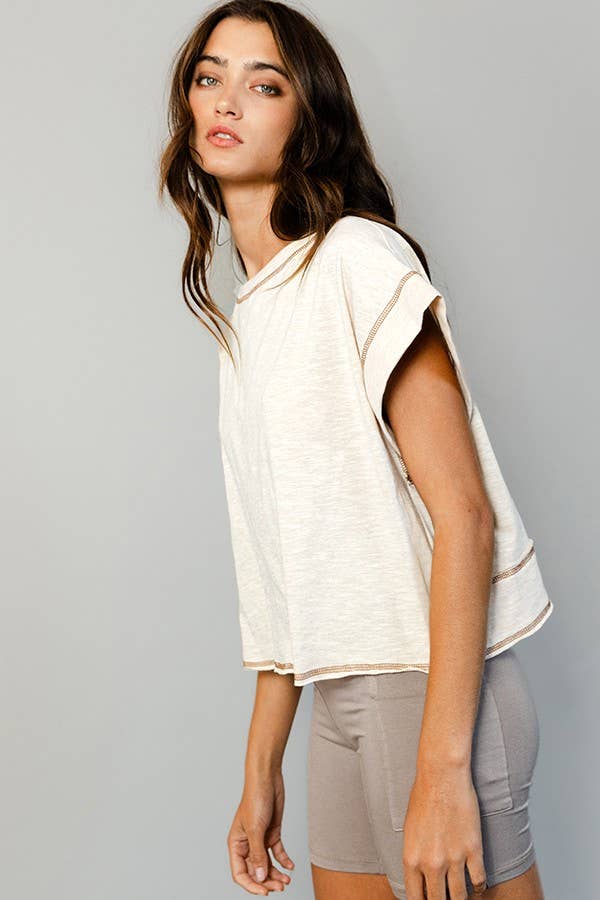 Overlap Open Back Reverse Stitched Crop Top