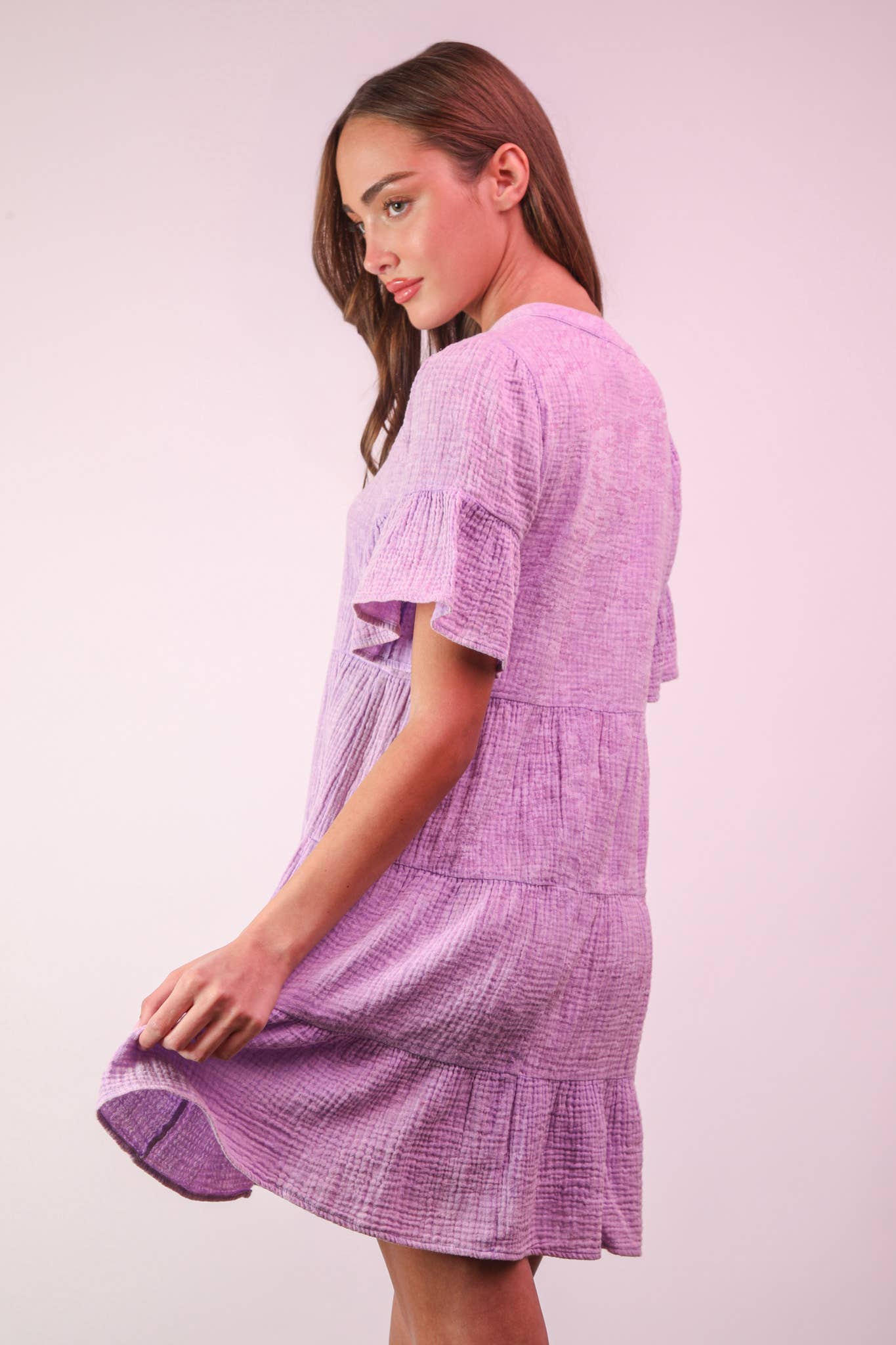 Mineral Washed Baby Bell Sleeve Woven Mini Dress