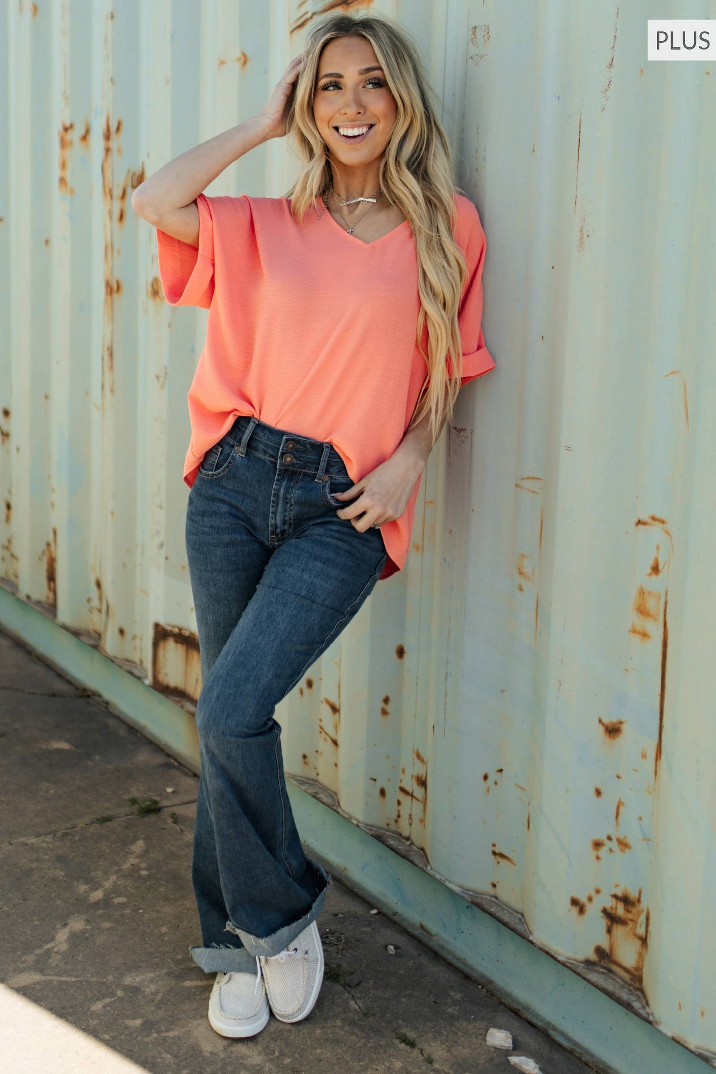 PLUS SIZE Dolman Sleeve V Neckline Blouse