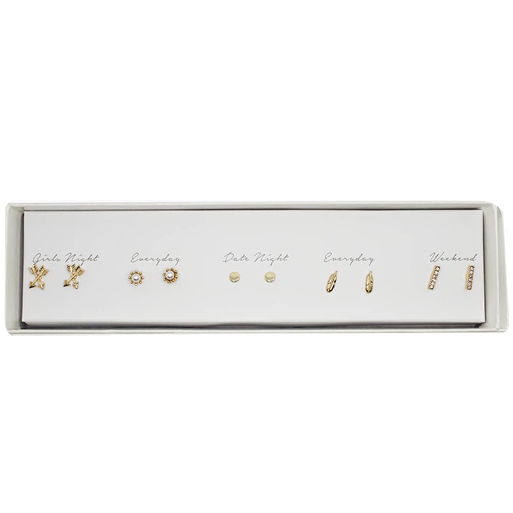 5 Pairs Multipack Stud Earrings Set with Gift Box