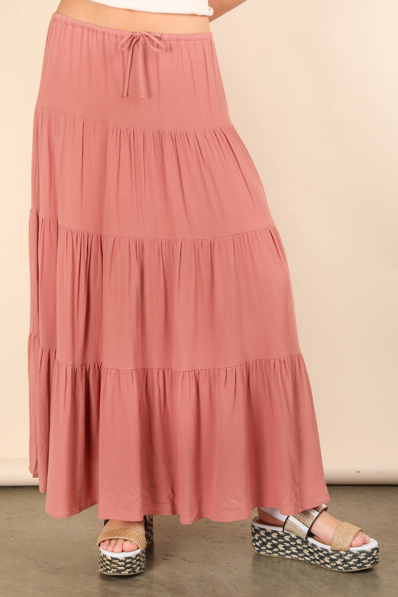 Tiered Layers Woven Midi Skirt