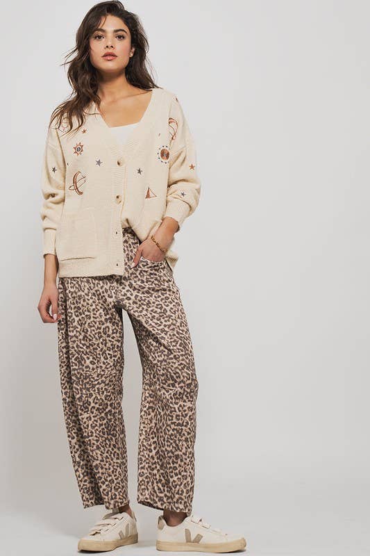 Leopard Print Barrel Jeans