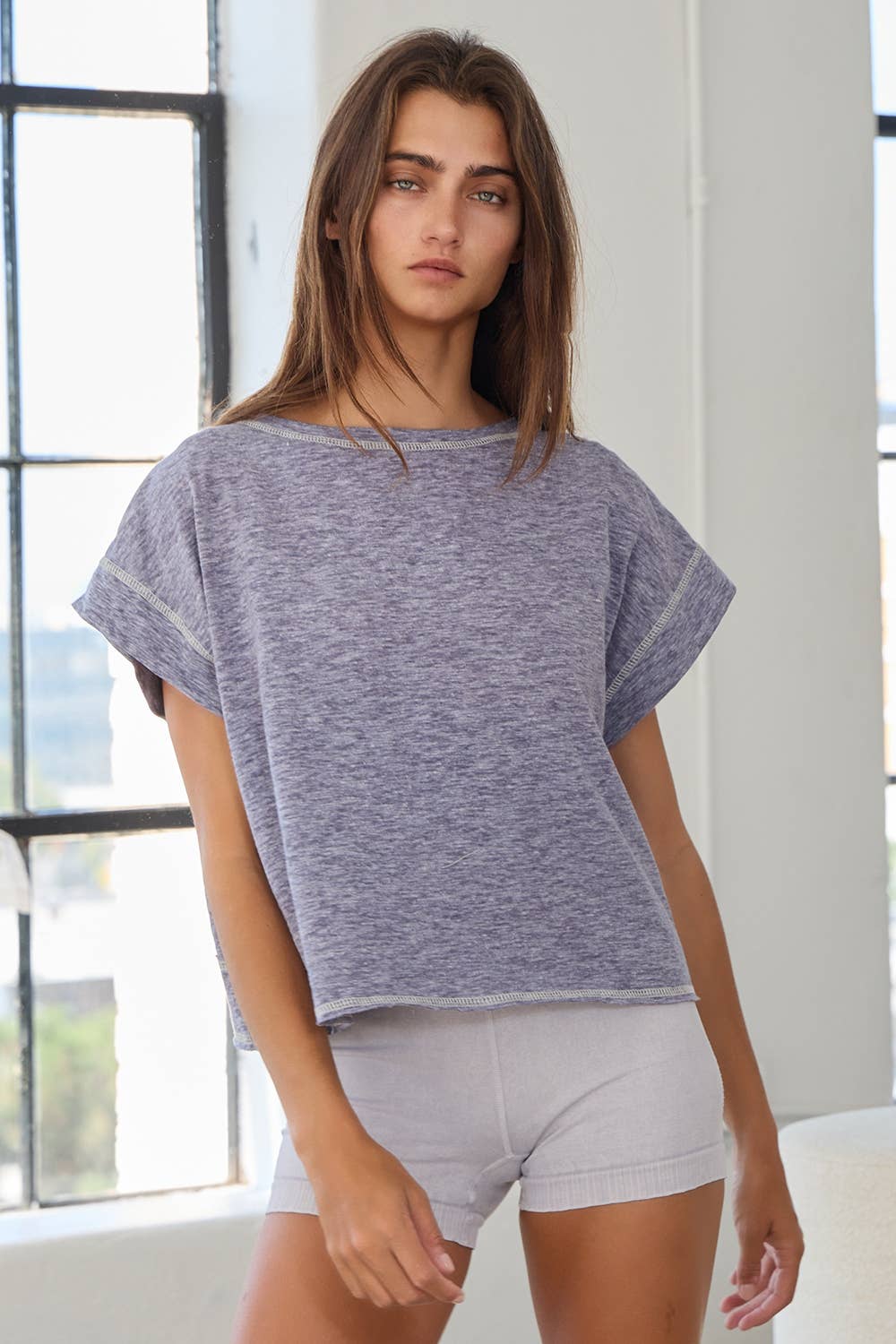 Overlap Open Back Reverse Stitched Crop Top