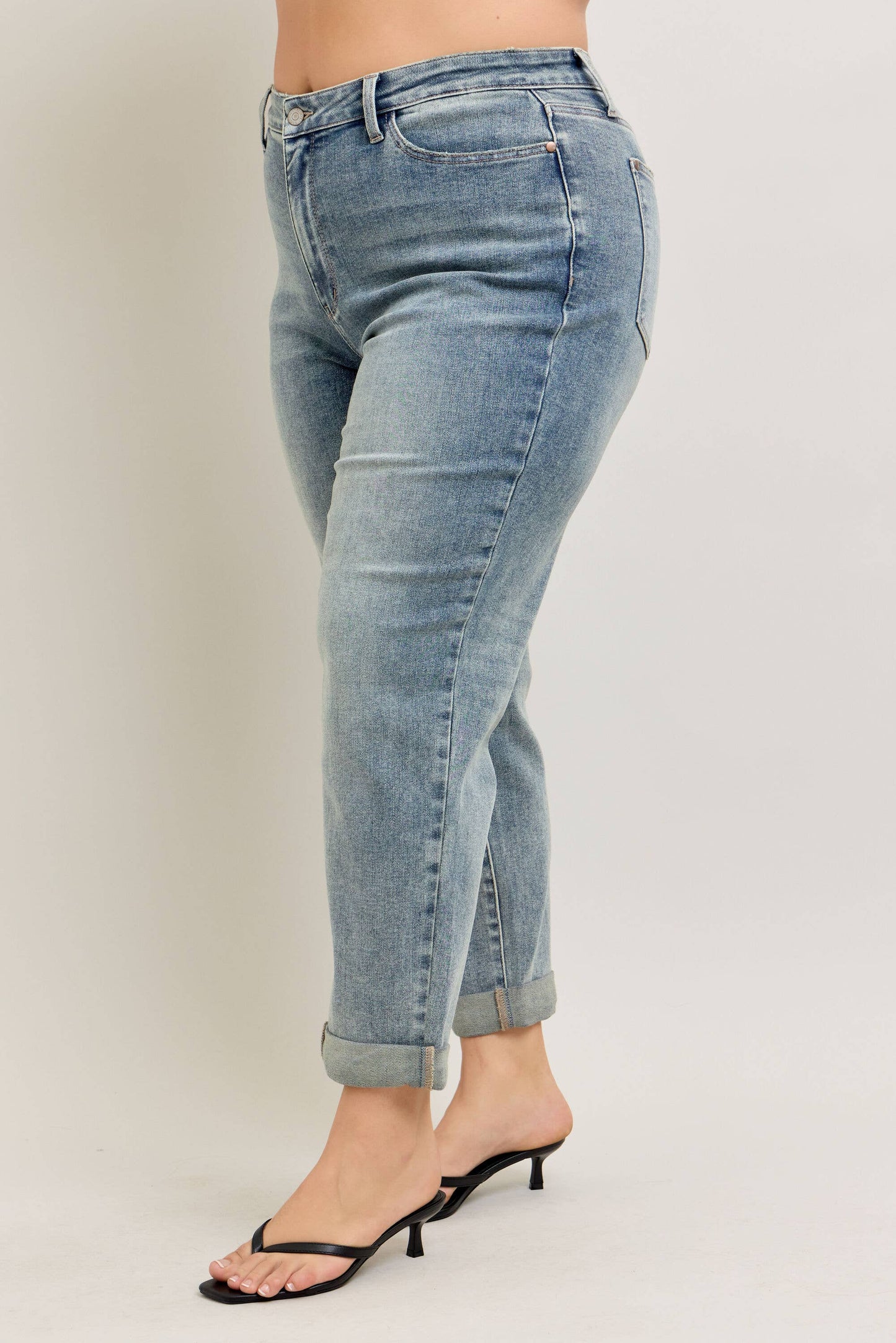 Vintage Wash Double Roll Cuff Boyfriend Judy Blue