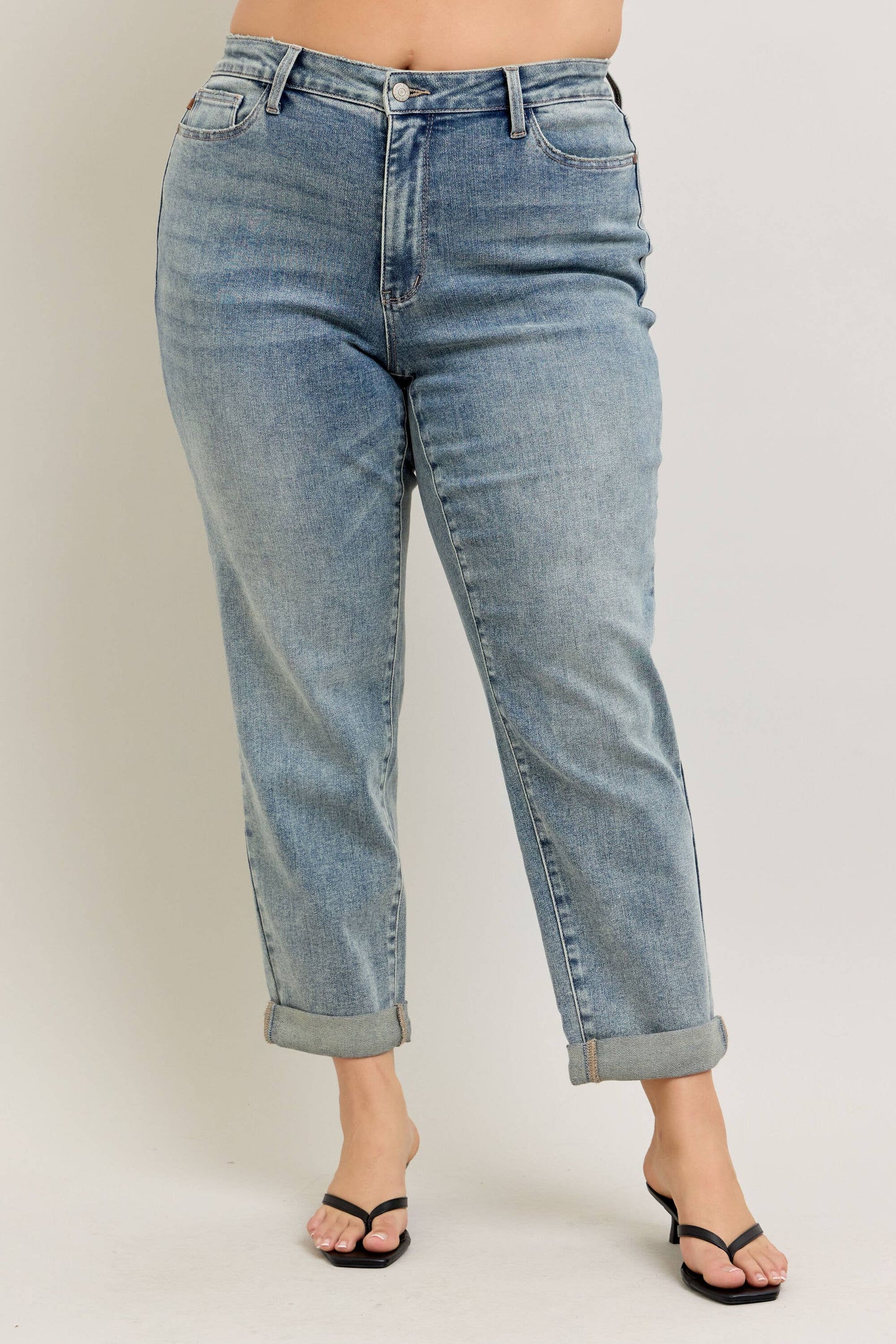 Vintage Wash Double Roll Cuff Boyfriend Judy Blue