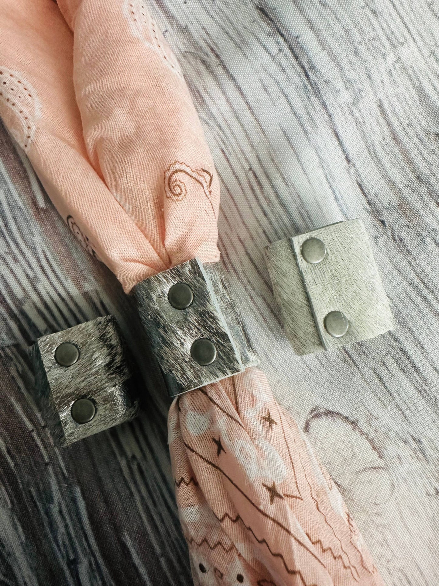 Silver Metallic Cowhide Bandana Slides