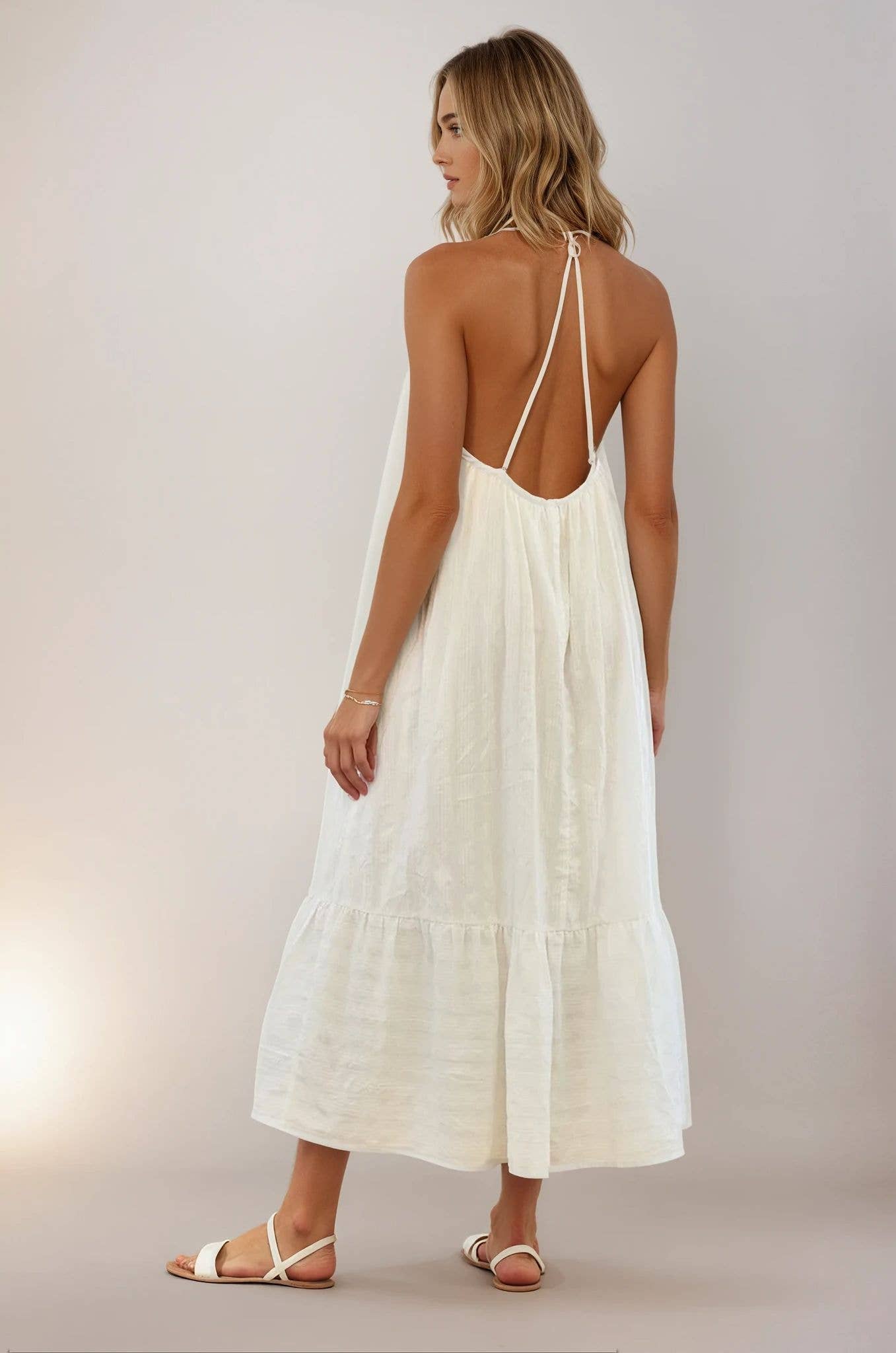 Midi Length Cotton Jaquard Stripe Cami Dress