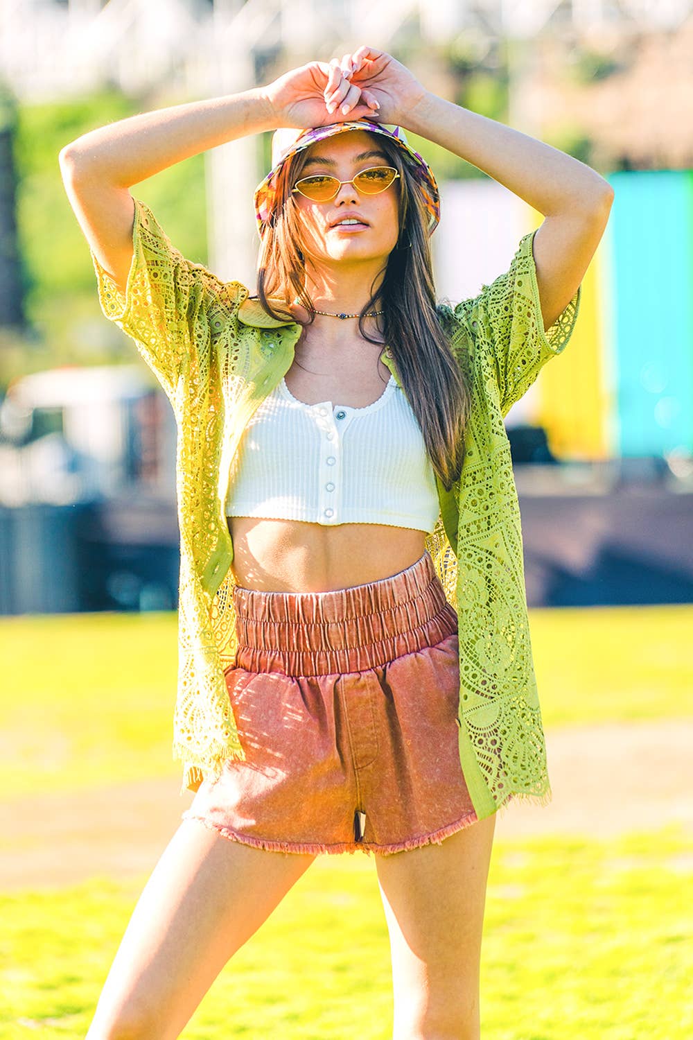 High-Waist Washed Twill Shorts