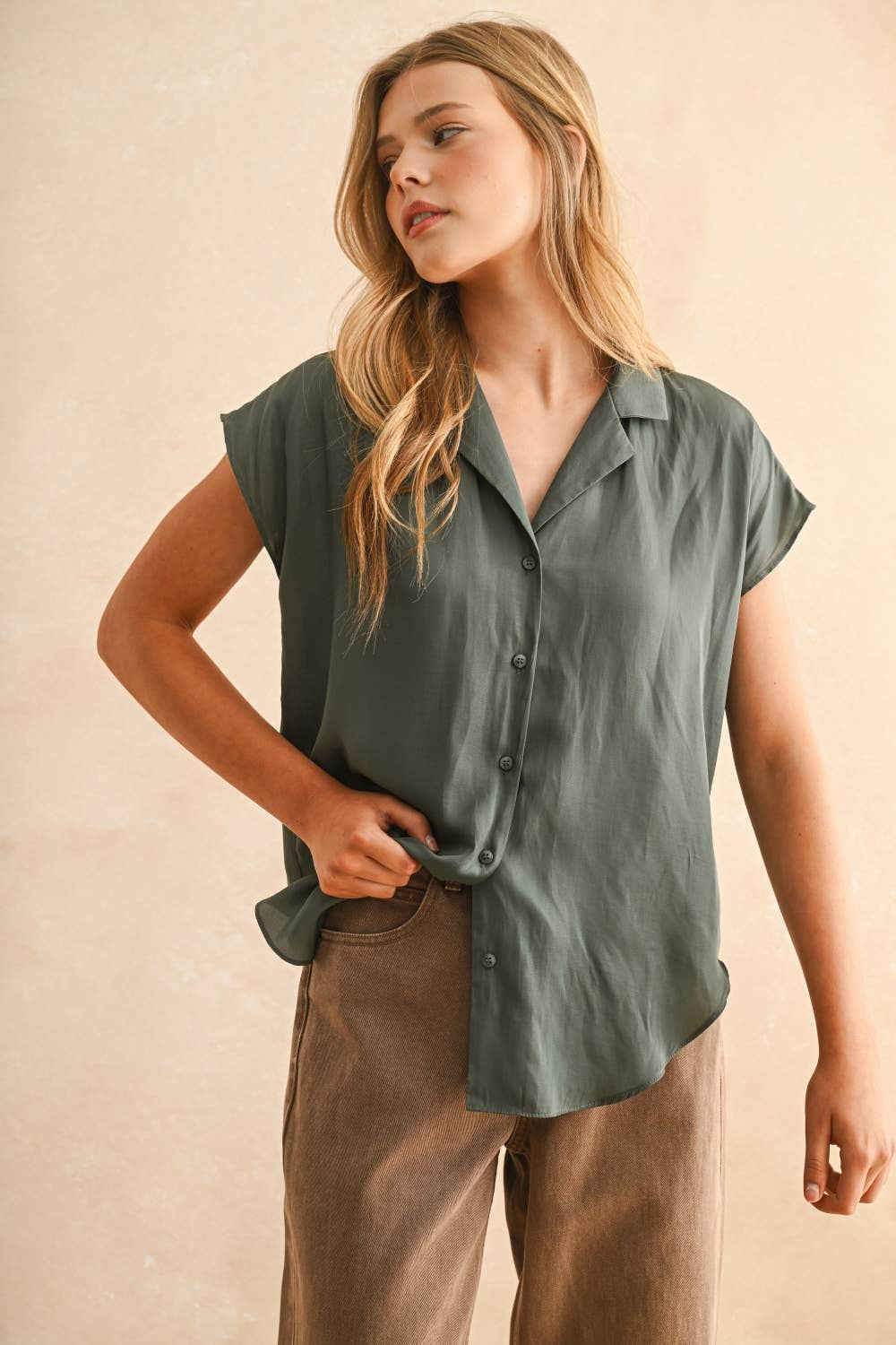 BUTTON DOWN CAP SLEEVE SHIRTS