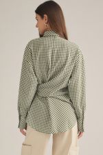Gingham Long Sleeve Self-Tie Top
