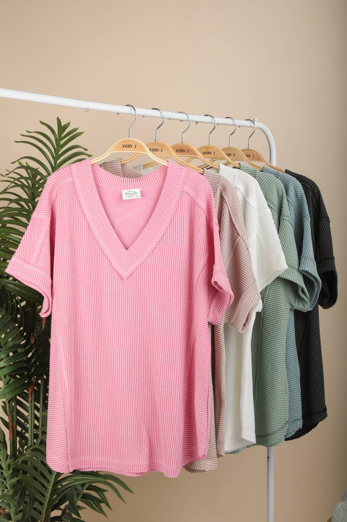 Soft Two Tone Casual Comfy Ribbed Knit Top