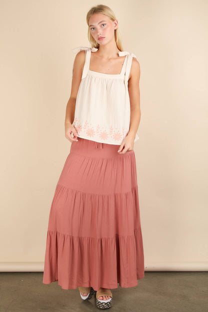 Tiered Layers Woven Midi Skirt