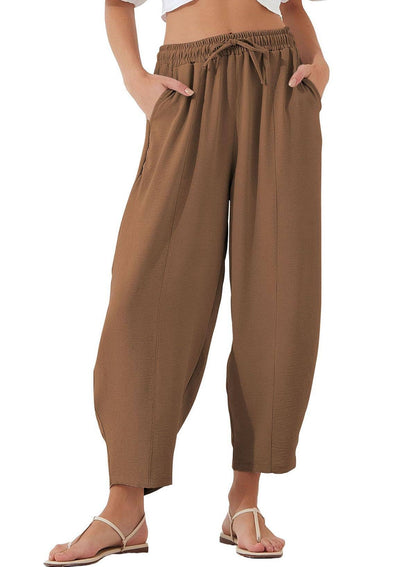 Women's Elastic Waist Drawstring Casual Cropped Harem Pants