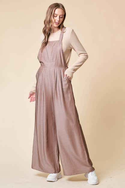 WIDE LEG OVERALL WITH ADJUSTABLE STRAP AND POCKET