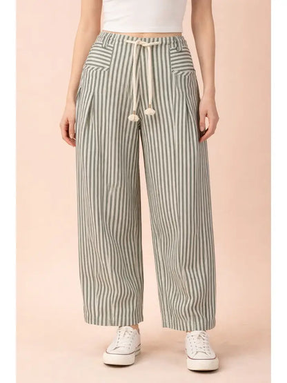 Striped Barrel Denim Pants