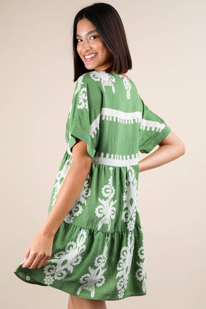 PLUS SIZE Printed V-Neck Woven Mini Dress