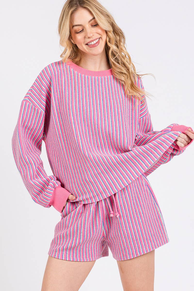 KNIT STRIPED PULLOVER AND SHORTS SETS