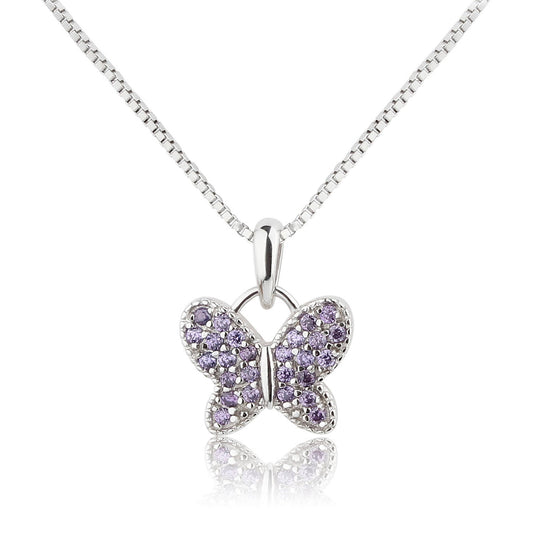 Girls Sterling Silver Butterfly Birthstone Necklace for Kids
