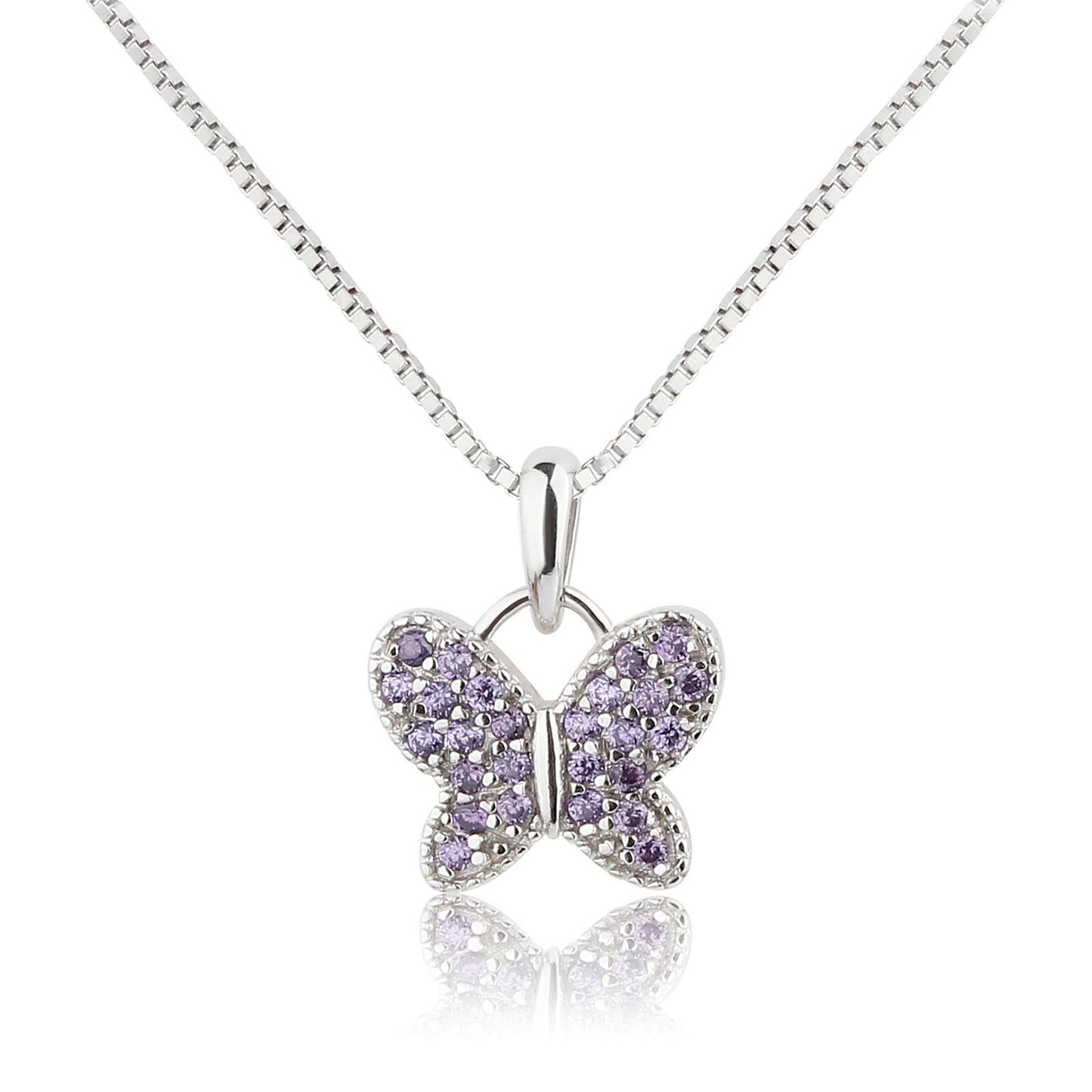 Girls Sterling Silver Butterfly Birthstone Necklace for Kids