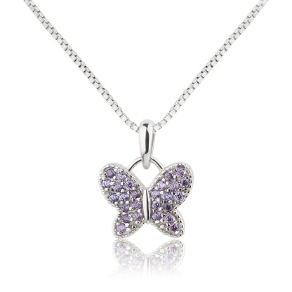 Girls Sterling Silver Butterfly Birthstone Necklace for Kids