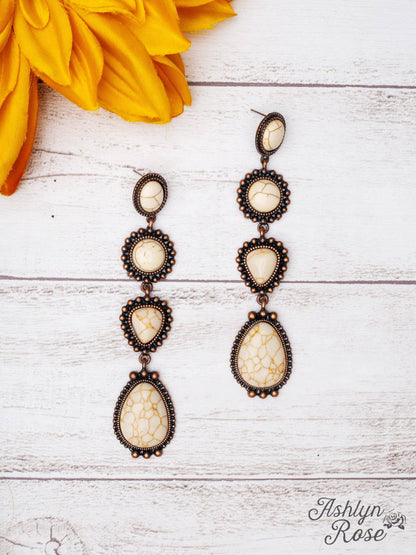 Cream Howlite Rock Copper Dangle Earrings