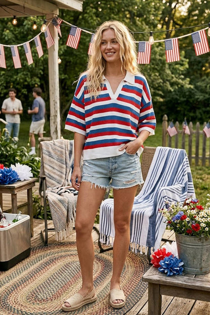 4th of July Americana Striped Lightweight Sweater Top