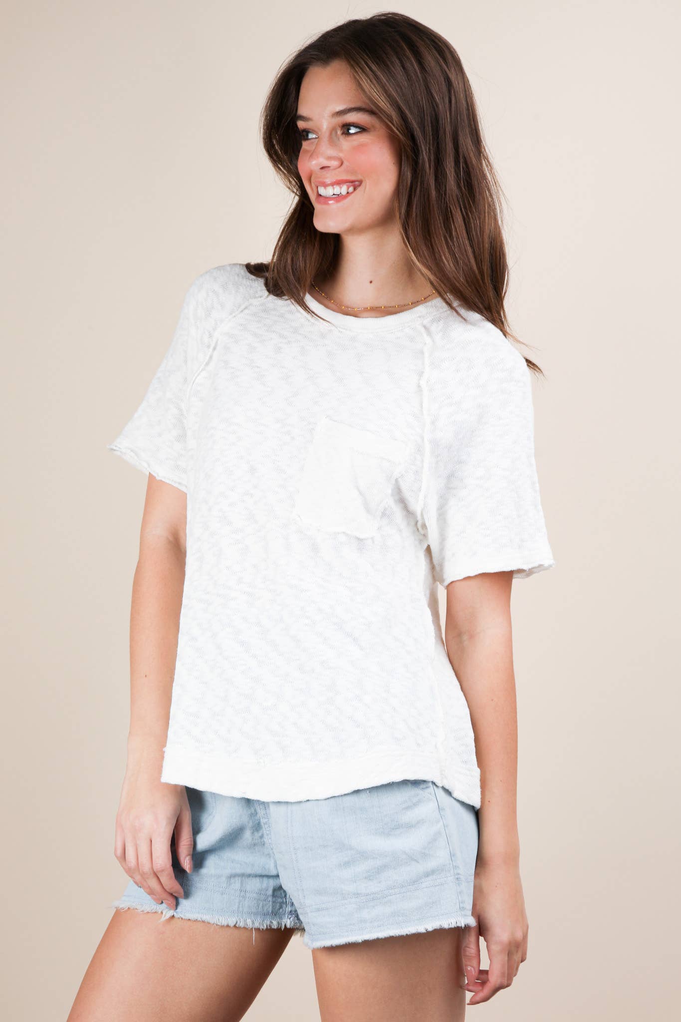 Solid Casual Knit Top with Patch Pocket