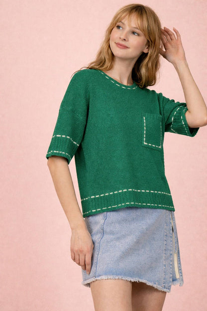 12W3636NX-PLUS SIZE Stitch Detail Knit Summer Sweater Top