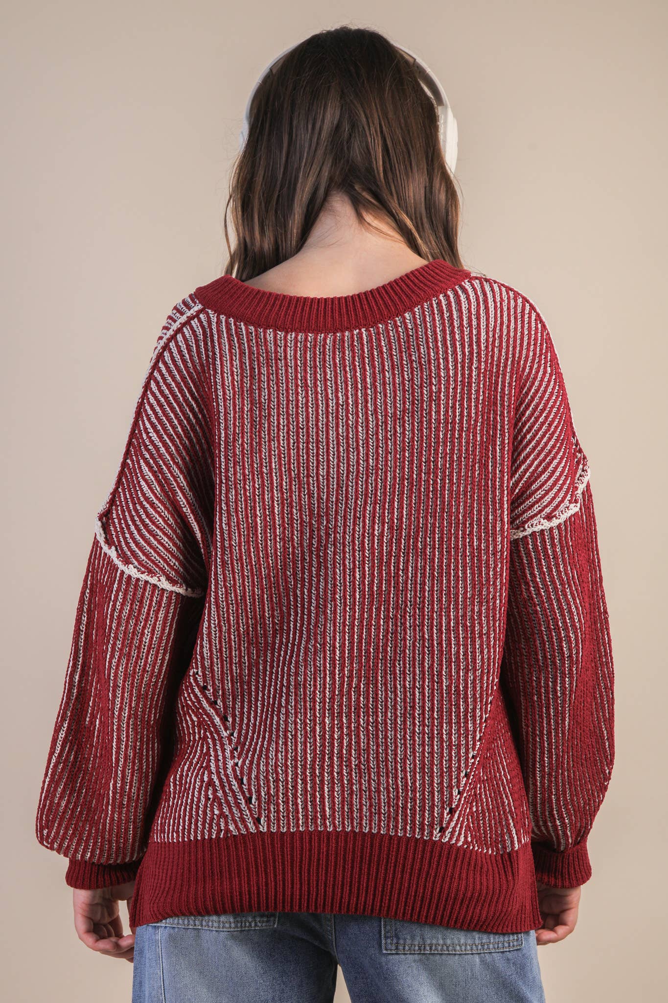 Oversized Two Tone Knit Casual Sweater Top