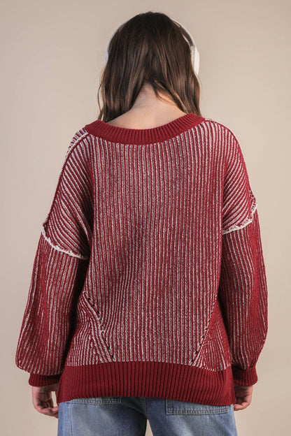 Oversized Two Tone Knit Casual Sweater Top