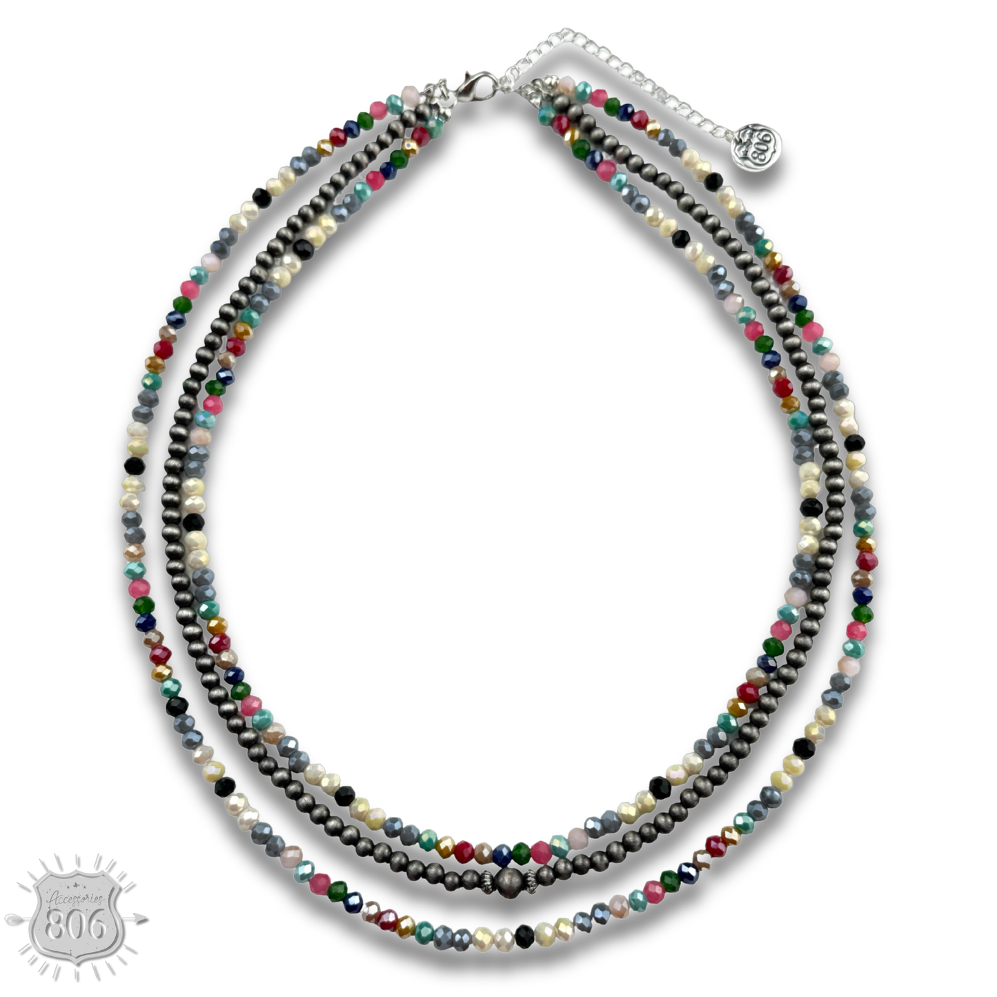 Multi-color and silver beaded necklace
