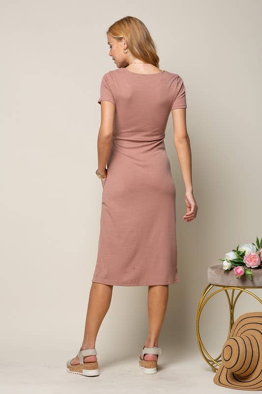 S/s Ribbed Cut Out and Twist Front Midi Dress S/s Ribbed Cut Out and Twist Front Midi Dress