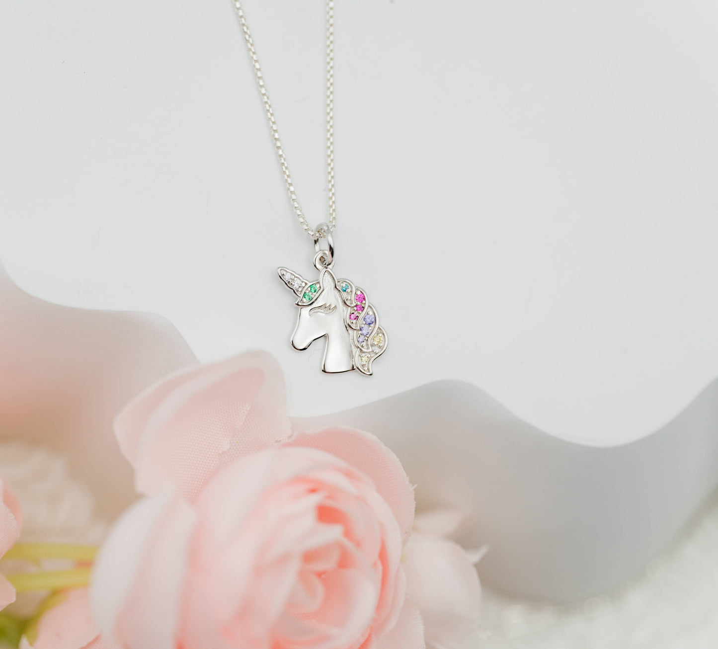 Sterling Silver Girls Rainbow Unicorn Necklace for Kids