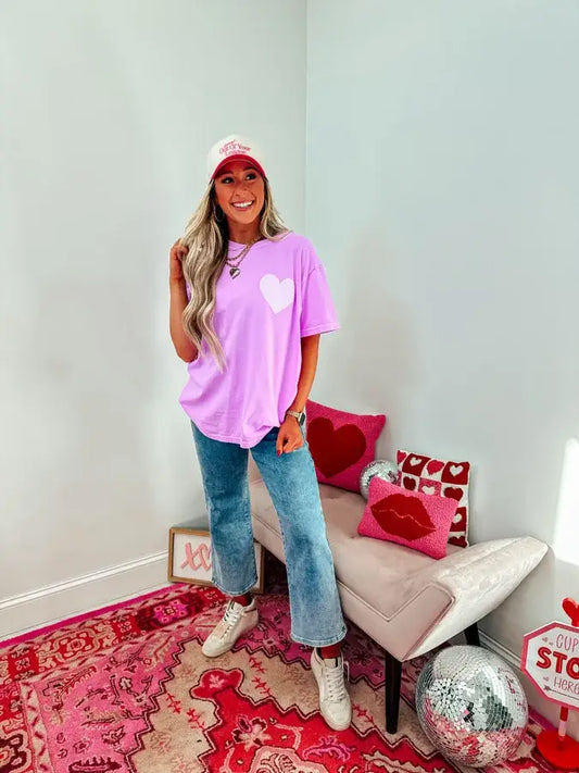 Heart Pocket Neon Violet Graphic Tee