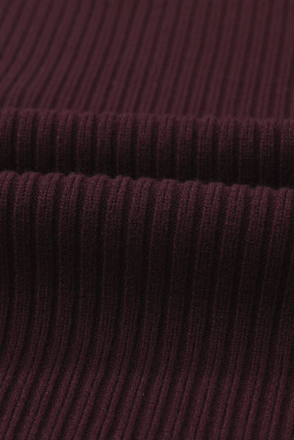 Ribbed Short Sleeve Pocketed Sweater