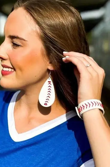 It's All About The Base White Red Baseball Snap Bracelet