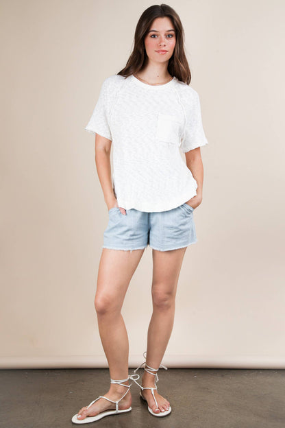 Solid Casual Knit Top with Patch Pocket