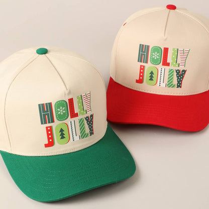 Holly Jolly Colorful Text Two-Tone Canvas Cap