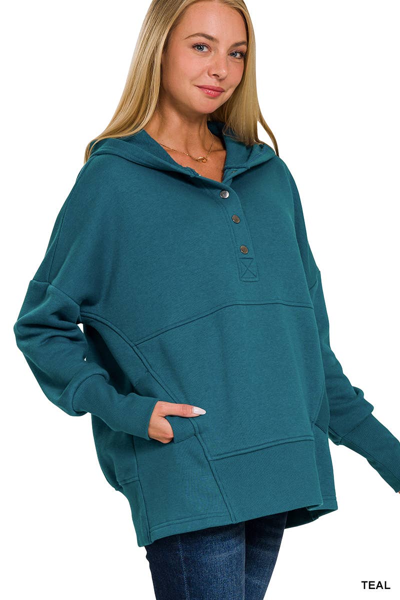 Fleece Half Snap Button Hooded Sweatshirts