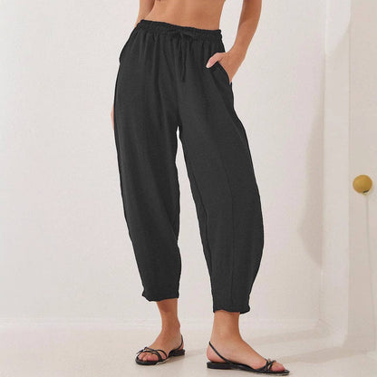 Women's Elastic Waist Drawstring Casual Cropped Harem Pants