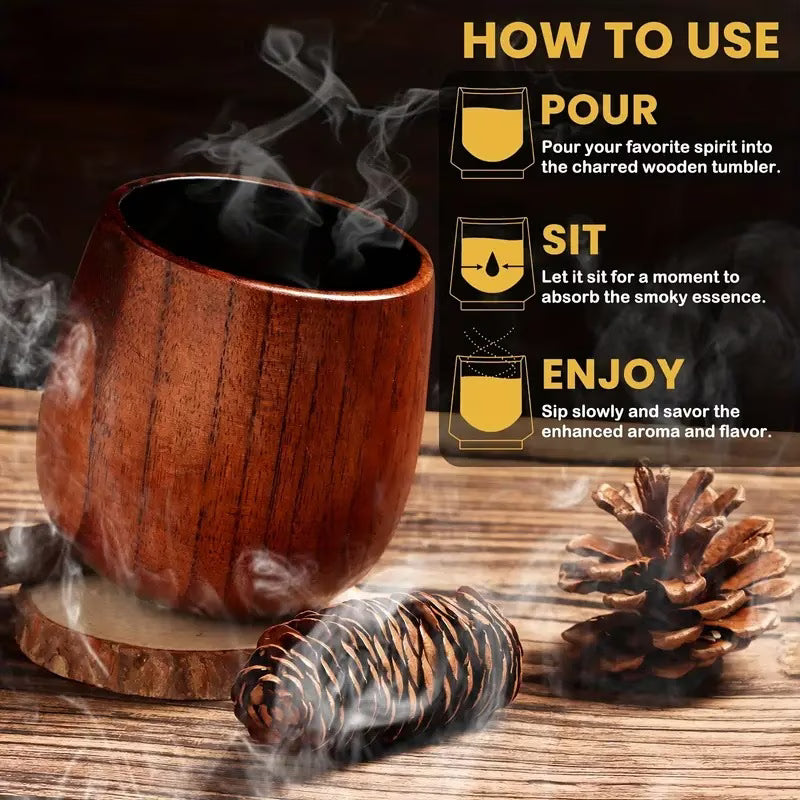 Wooden Bourbon Glass with Whisky Stones