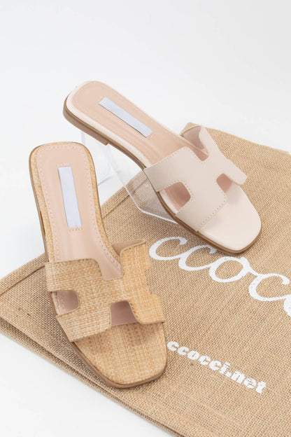 TRENDY H-SHAPED CUTOUT SANDALS: BEIGE