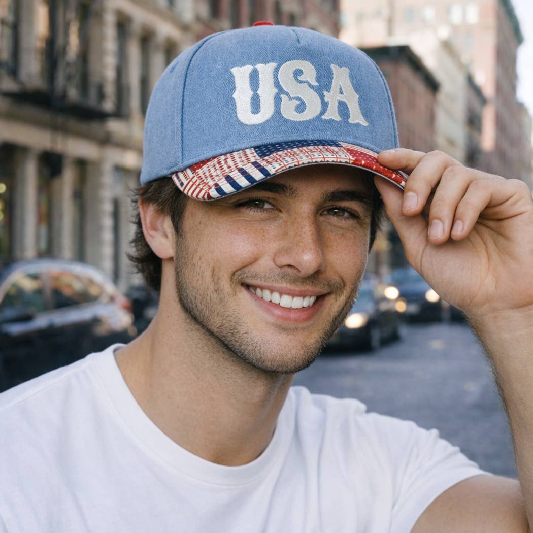 USA Embroidered Denim Trucker Hat