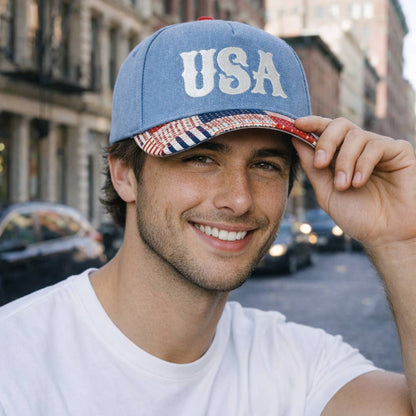 USA Embroidered Denim Trucker Hat
